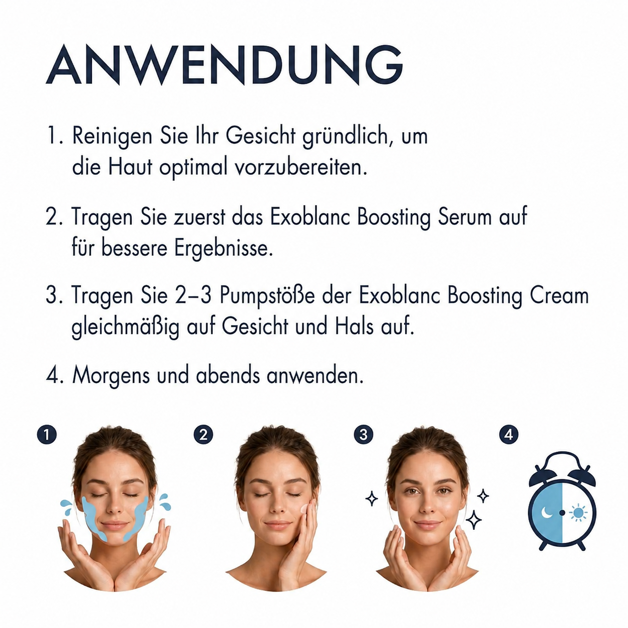 Anwendung der Exoblanc Boosting Cream Schritt für Schritt