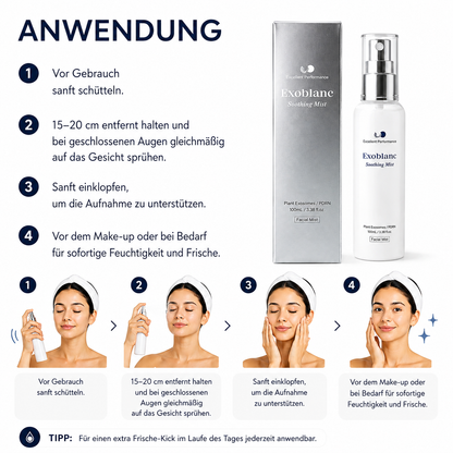 Anwendung des Exoblanc Soothing Mist Schritt für Schritt