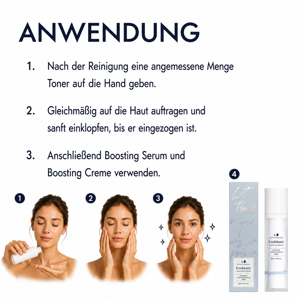 Anwendung des Exoblanc Foaming Toner Schritt für Schritt